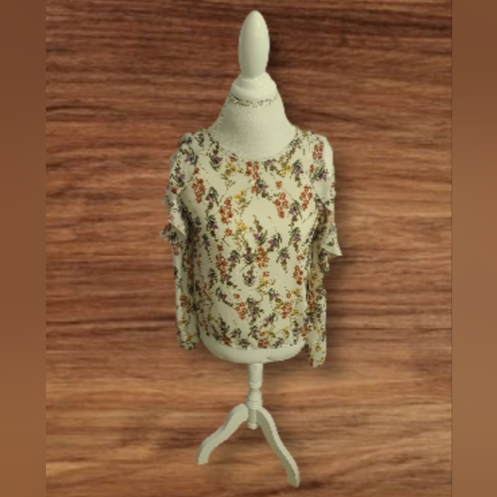 Womens Open Shoulder Print Blouse Sz S